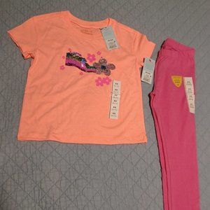 NWT Cat & Jack Outfit Girls Size XS 4/5 Sequin Flower Shirt and Pink Leggings